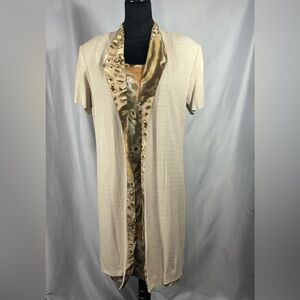 Women's Fattaneh Bahari Print Dress w/ Jacket Beige Green Orange Sleeveless 14P